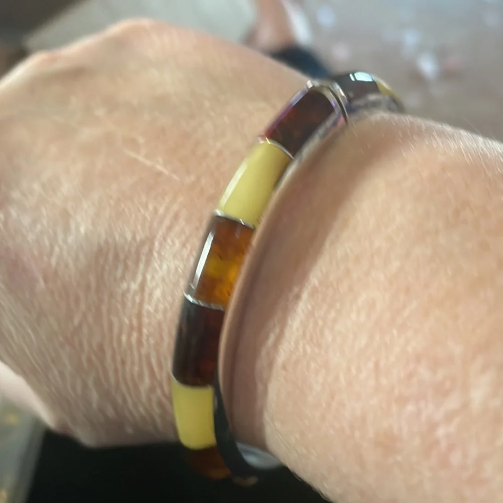 Multicolored Amber inlay bangle bracelet by Jay King